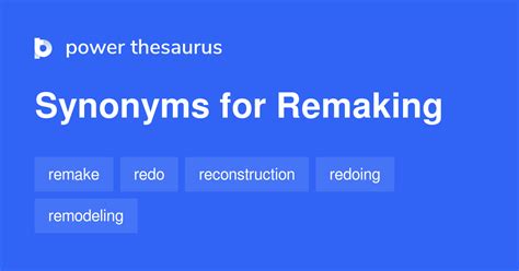 What are another words for Remake Redo, make over, remodel, refashion. . Remaking synonym
